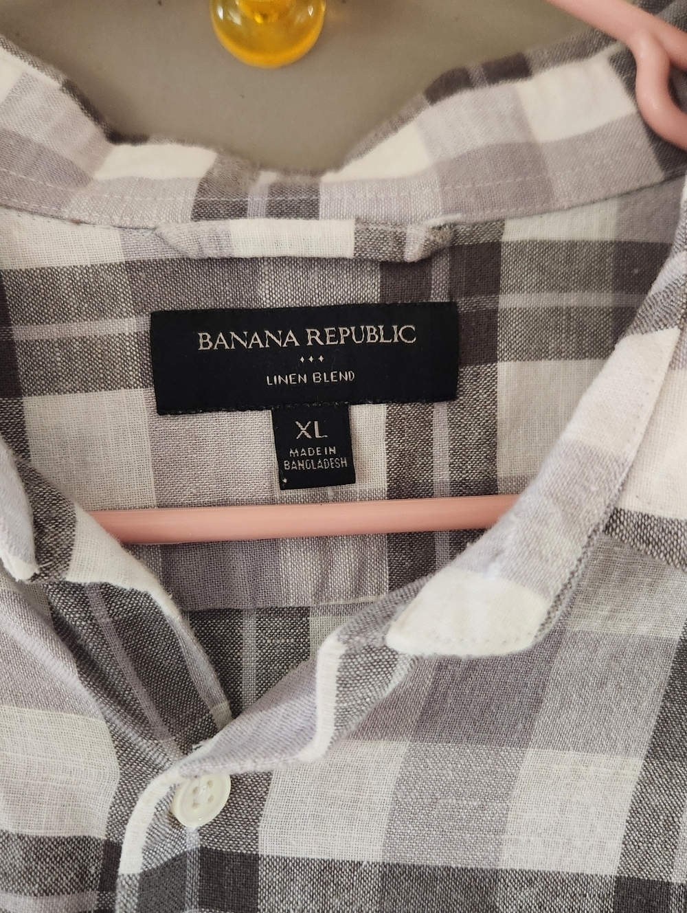 Banana Republic Plaid Button Down Shirt Linen Blend Beige Size XL - Picture 3 of 5